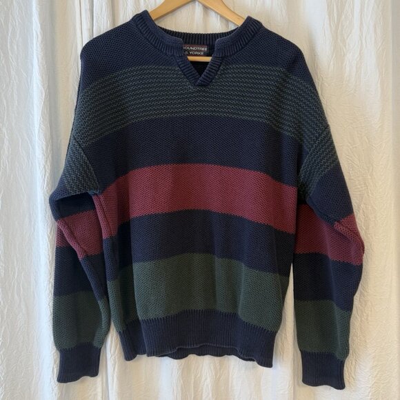 Roundtree and Yorke Knit Sweater Men’s XL Striped Vintage 90s Y2K Cotton Sweater - Picture 1 of 7